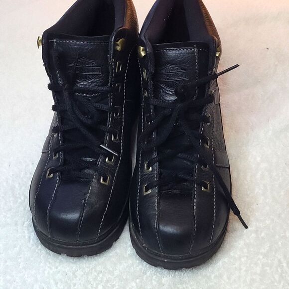 EUC Harley Davidson moto cycle Ankle Boots Leather Chunky Heel #3257 US 9 - Picture 3 of 14